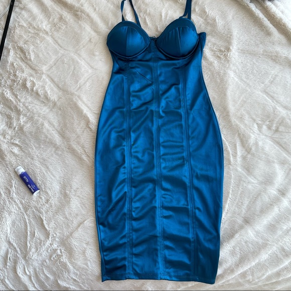 Revamped Dresses & Skirts - NWT💙SATIN BODYCON MIDI DRESS